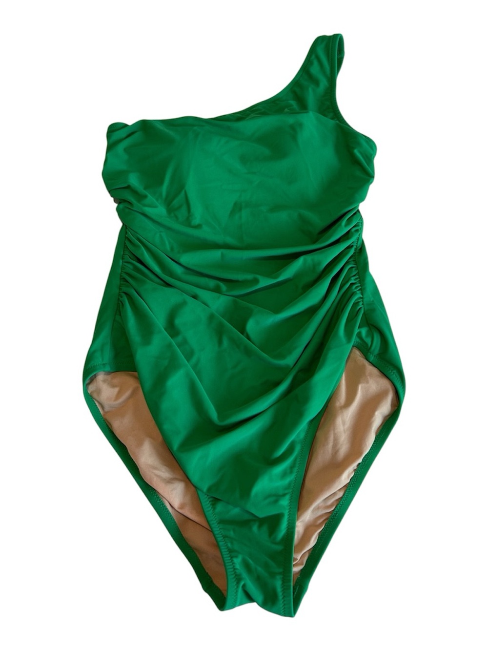 J. Crew One-Shoulder Emerald Green Ruched Women’s Swimsuit - Picture 3 of 10